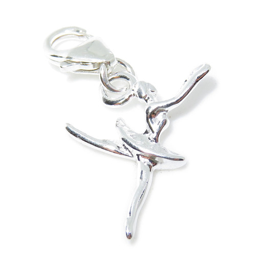 Ballerina SMALL sterling silver charm on 9mm clip .925 x 1 Ballet