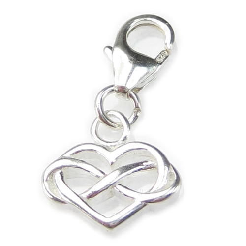 Infinity Heart on 9mm clip small sterling silver charm .925