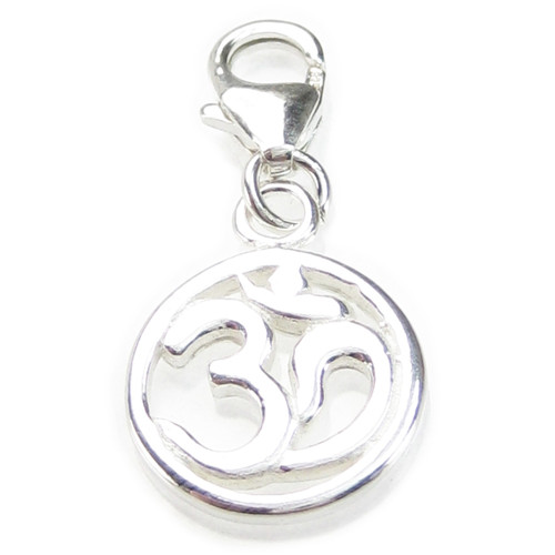Ohm Om on 9mm clip small sterling silver charm .925 x 1 Sacred