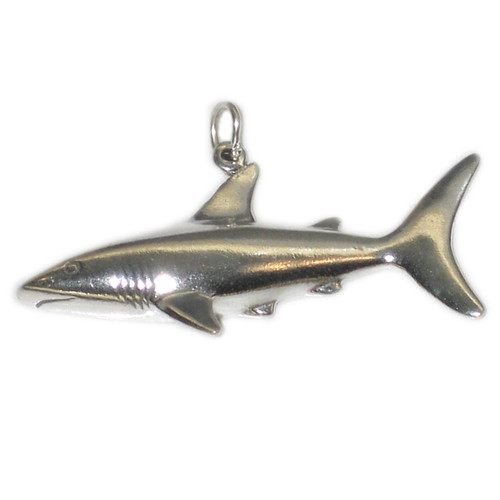 Shark 2D large sterling silver charm - pendant .925 Sharks