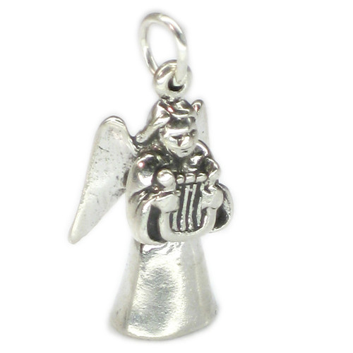 Angel with a harp sterling silver charm .925 x1 Angels and Harps charms