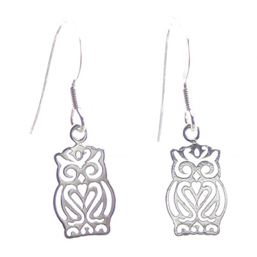 Owls sterling silver hook earrings .925 x 1 pair owl drops