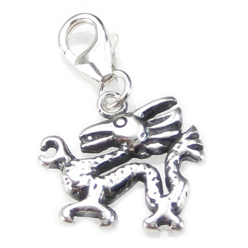 Chinese Dragon 2D on 9mm clip sterling silver charm .925 Lucky
