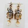  Vintage Insect Pearl Pendant Earrings