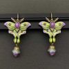  Vintage Green Enamel Moth Dangle Earrings