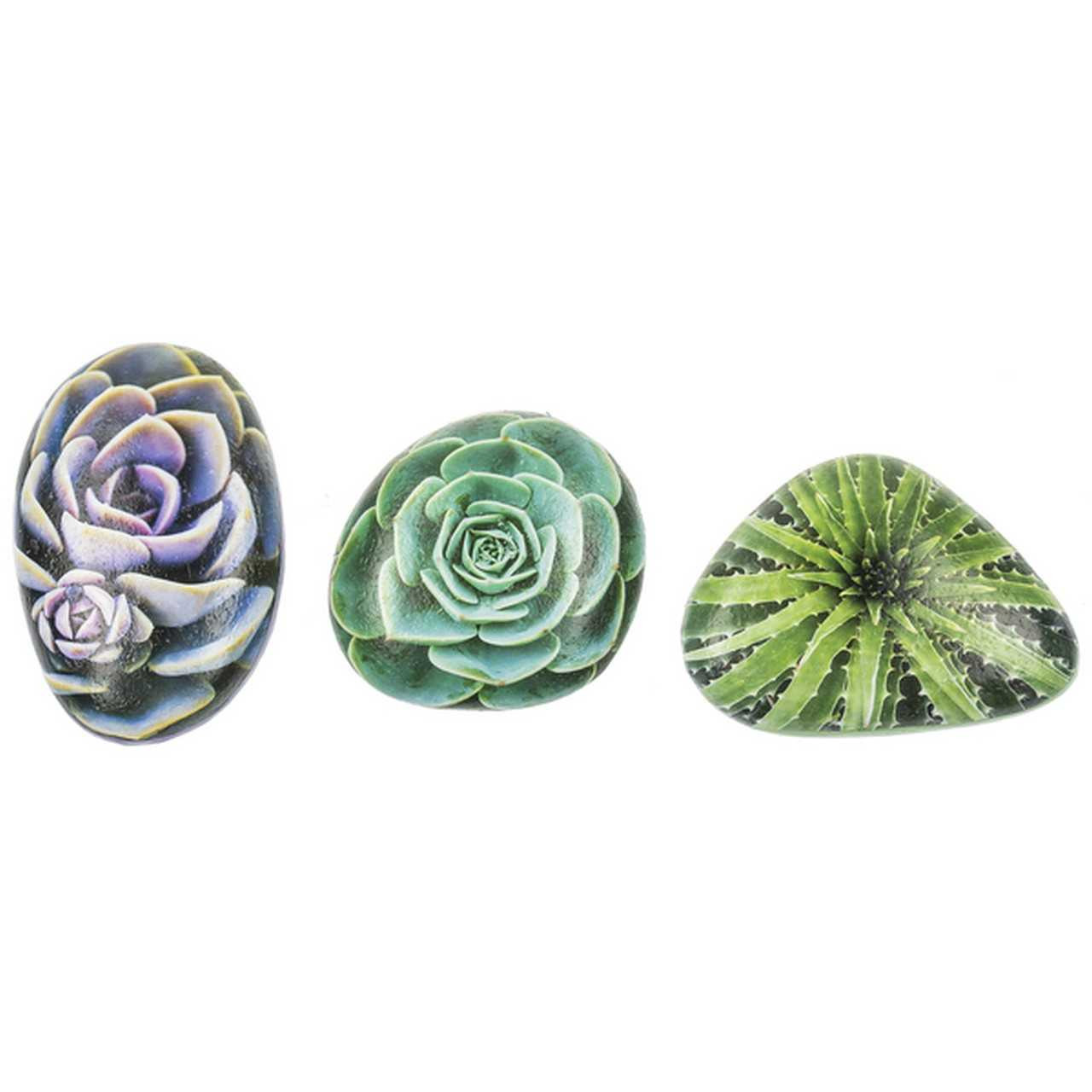 Ganz MG178311-SET3 Succulent Painted Faux River Rocks 2.75 x 2 x 2.25 Inches Resin Stone Collectible Decorative Figurine Art, Indoor Home Dcor, 3