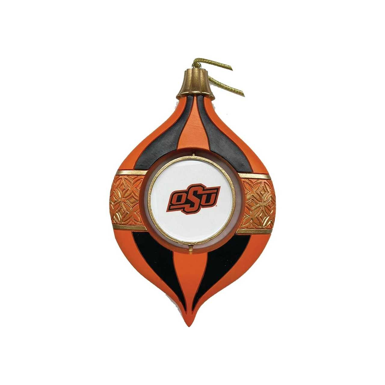 Santa's Workshop Oklahoma State OSU Spinning Bulb Ornament
