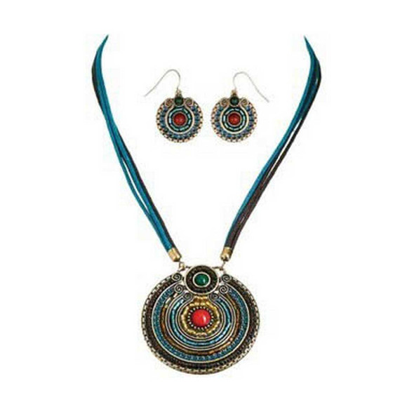 Rain Jewelry Collection Medallion on Teal Cord Necklace Set