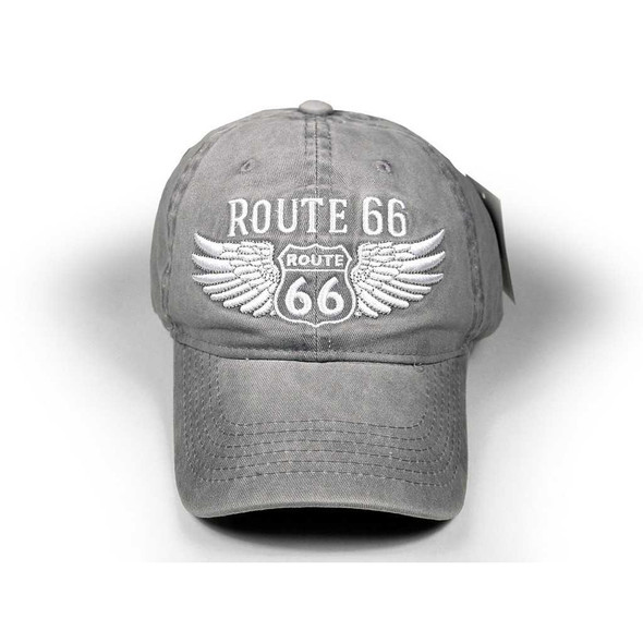Real Time Products Route 66 Washed Grey Cap with Wings Real Time Products Route 66 Washed Grey Cap with Wings