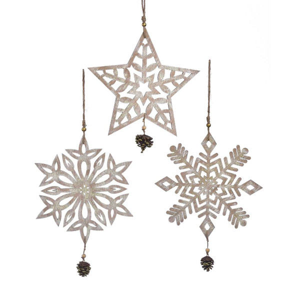 Giftcraft Wooden Snowflake With Pinecone