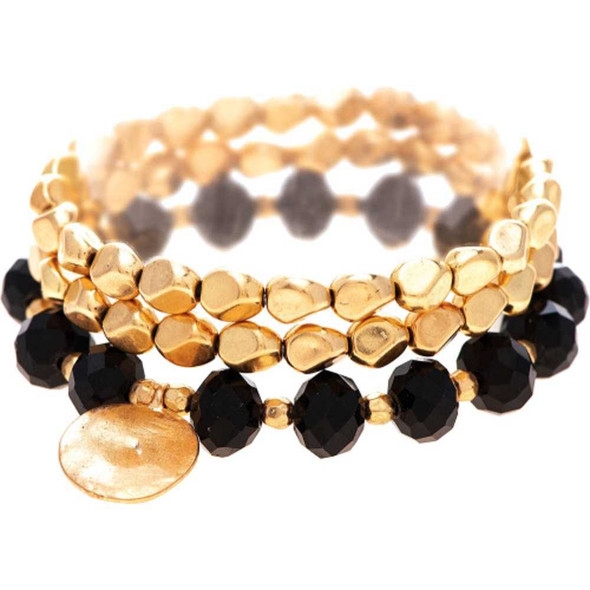 Rain Jewelry Collection Matte Gold and Black Stacking Beaded Stretch Bracelet Rain Jewelry Collection Matte Gold and Black Stacking Beaded Stretch Bracelet