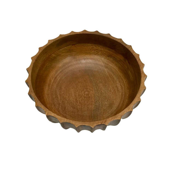 Wilco Home Hand Carved Scalloped Mango Wood Centerpiece Bowl
