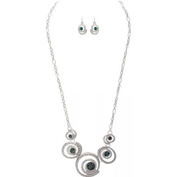 Rain Jewelry Collection Silver Paua Shell Sea Swirl Necklace Set