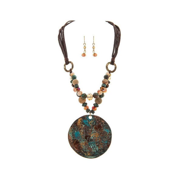 Rain Jewelry Collection Hammered Copper Patina Circle Beaded Necklace Set