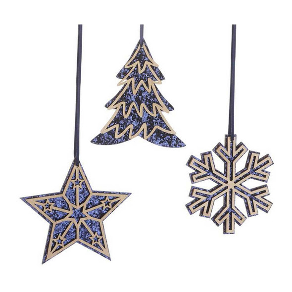 Giftcraft Blue Glitter and Wood Shaped Ornament