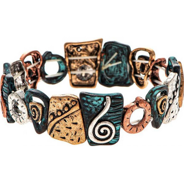 Rain Jewelry Collection Multi Metal Patina Engraved Arty Stretch Bracelet