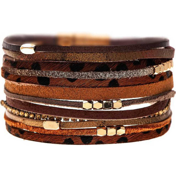 Rain Jewelry Collection Gold Brown Leopard Mixed Magnetic Bracelet