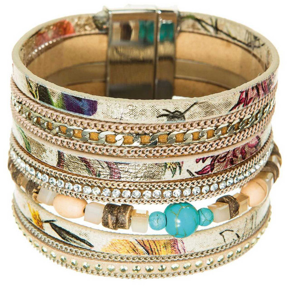 Rain Jewelry Collection Gold Multicolored Natural Faux Leather Bracelet