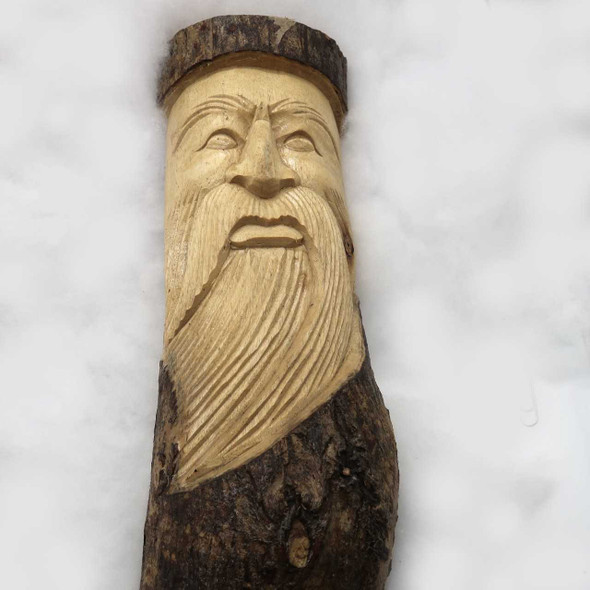 Ancient Wisdom Old Man Tree Trunk Carving