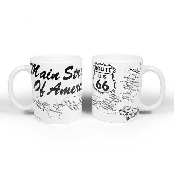 Real Time Products Route 66 White Mug with Black Map Design 11 oz
