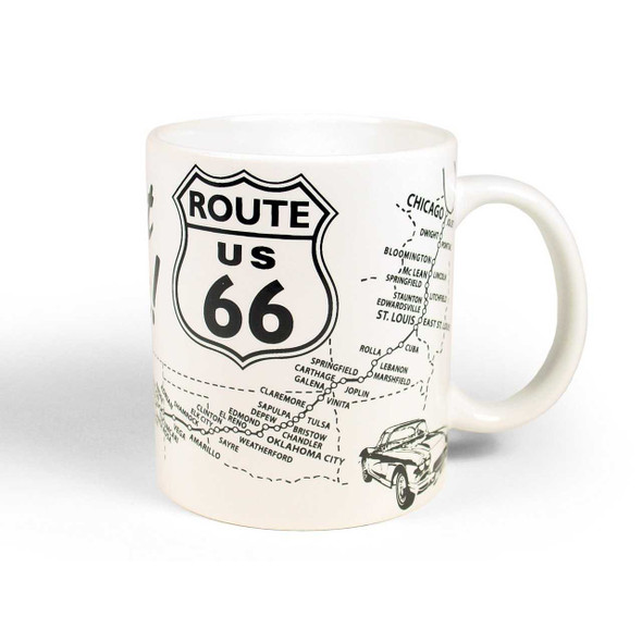 Real Time Products Route 66 White Mug with Black Map Design 11 oz