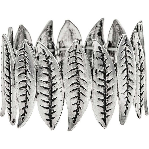 Rain Jewelry Collection Silver Engraved Leaves Stretch Bracelet
