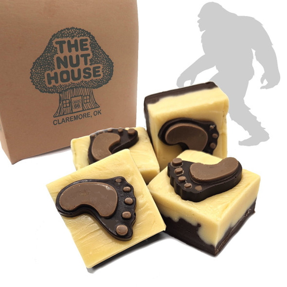Two of our customer favorites layered on top of each other- creamy chocolate fudge topped with our delicious butterscotch fudge...garnished with a fun chocolate footprint! Definitely a favorite of Bigfoot as well! Available for a limited time!
