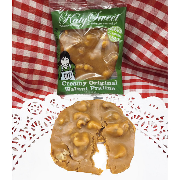 Indulge in a moment of pure bliss with Katy Sweet's Creamy Walnut Praline. Experience the exquisite harmony of velvety smoothness and crunchy walnuts.