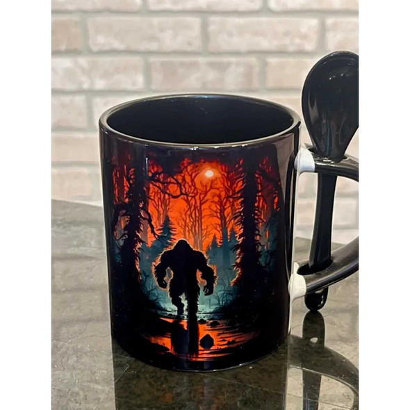 Squatchin' Country Bigfoot Sunset Swamp Mug with Spoon