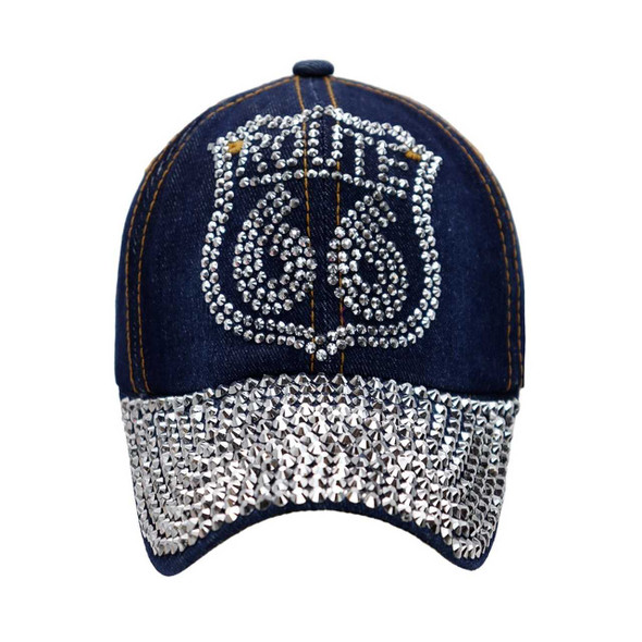Cap Zone Route 66 Rhinestone Denim Cap