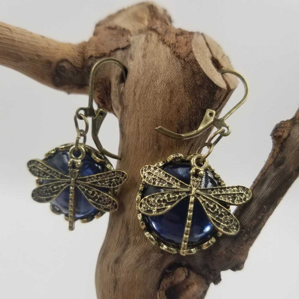Chakra Jewelry Vintage Dragonfly Crystal Pendant Earrings