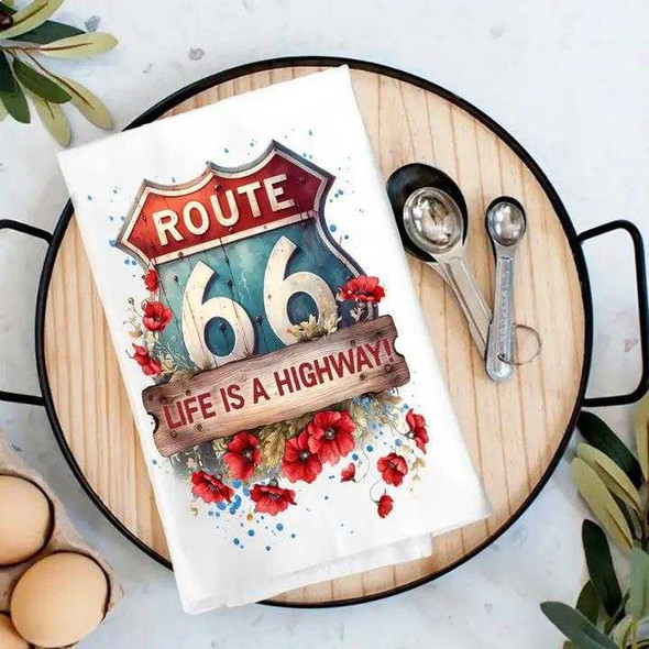 Route 66 Life Is A Highway Tea Towel