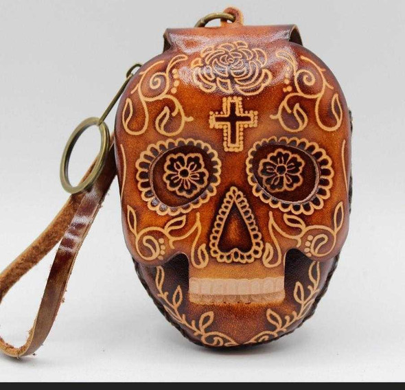 Sugar Skull Leather Wristlet