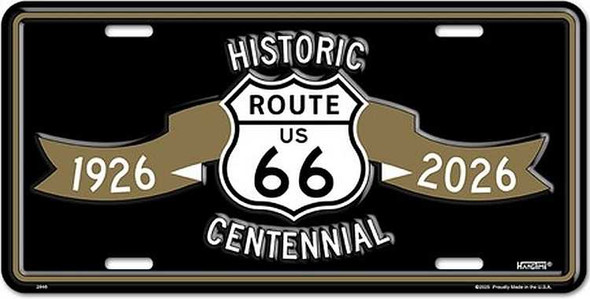 Route 66 Centennial Black and Gold License Plate