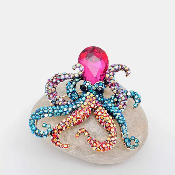  Octopus Colorful Rhinestone Brooch