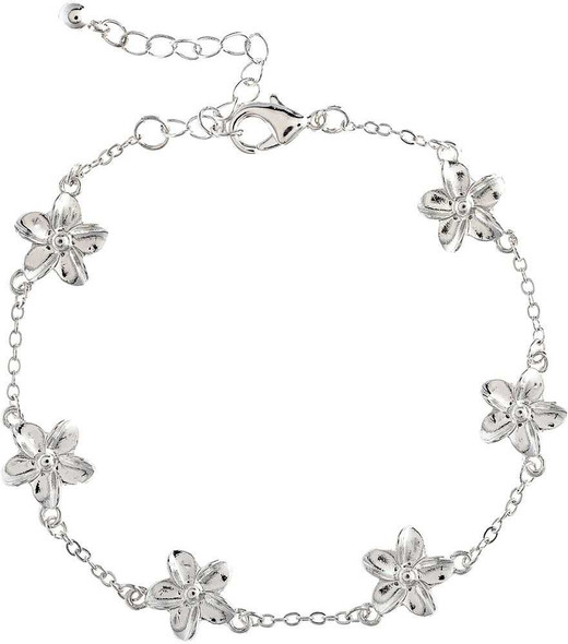 Silver Hibiscus Flower Link Bracelet