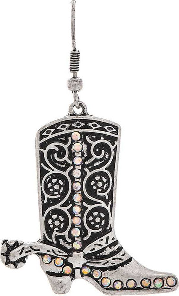 Silver Western Boot Earring