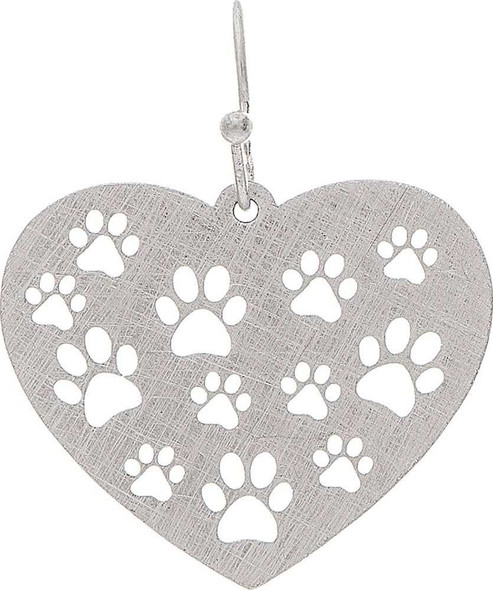 Silver Love Paw Prints Heart Brass Earring
