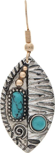 Silver Gold Turquoise Native Leaf Earring