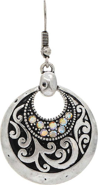 Silver Designer Swirl Crystal Top Round Earring