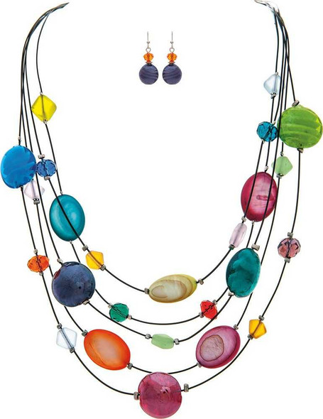 Black Wire Colorful Beads Necklace Set