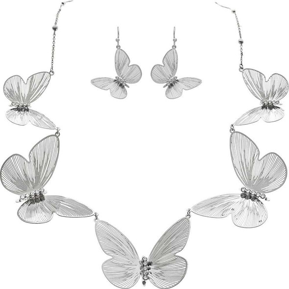 Silver Featherweight Butterfly Crystal Necklace Set
