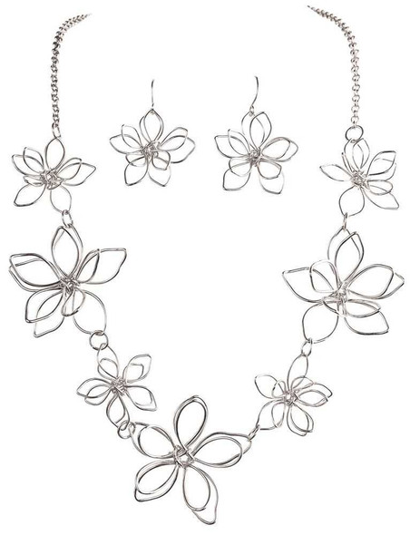 Silver Flowers Necklace Set