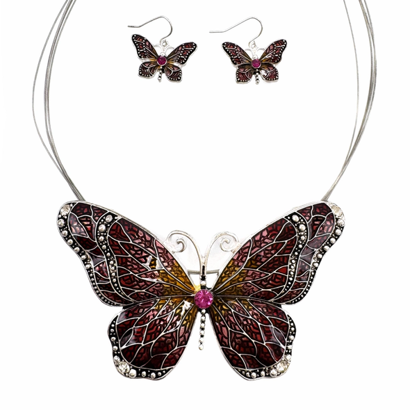 Beautiful Butterfly Wire Necklace Earrings Set
