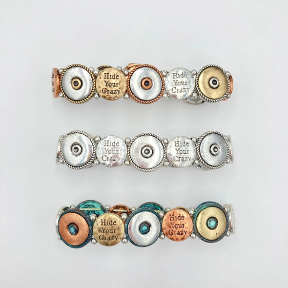 Silver Hide Your Crazy Bullet Western Stretch Bracelet
