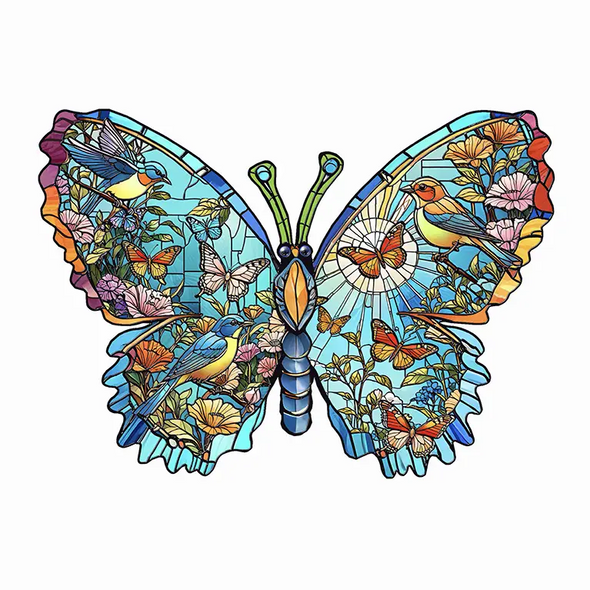 Birds Flowers and Butterflies Stained Glass Shaped Puzzle