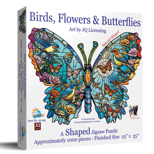 Birds Flowers and Butterflies Stained Glass Shaped Puzzle