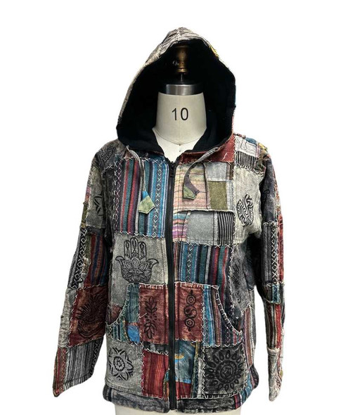 Cotton Zip Patchwork Fleece Lining Jacket