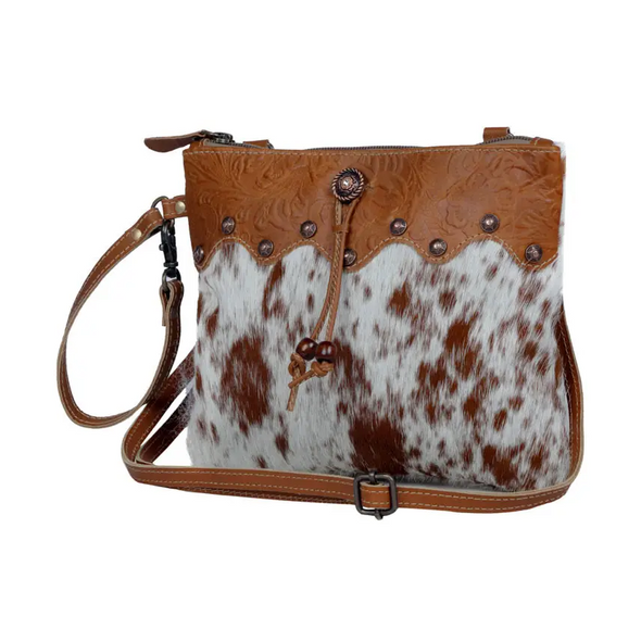 Ornate Brown Leather and Hairon Myra Bag