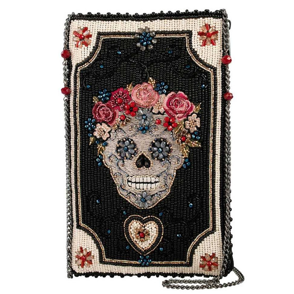 Floral Sugar Skull Black Beaded Crossbody